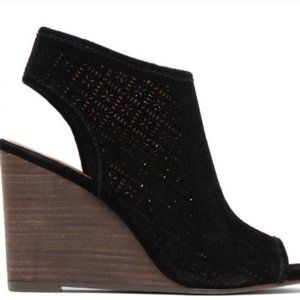 Lucky Brand Black Suede Leather Cut Out Wedges